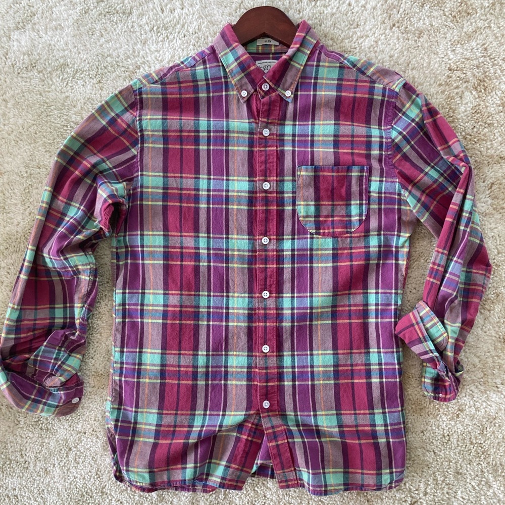 J Crew Indian Madras Oxford Button Up Shirt